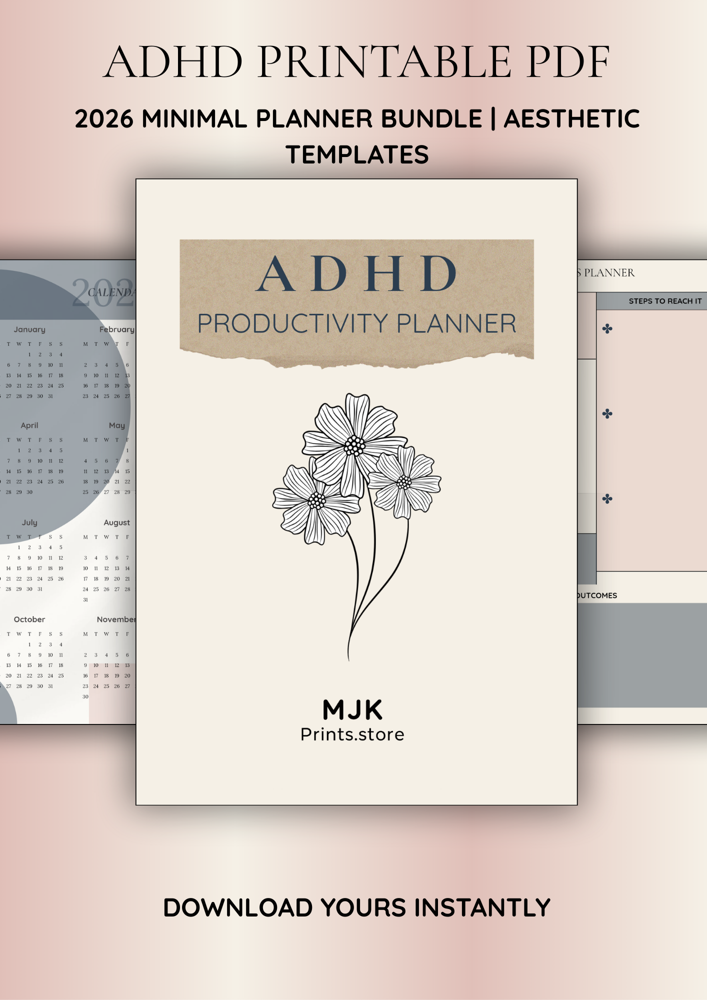 ADHD PRODUCTIVITY PRINTABLE PLANNER 2026