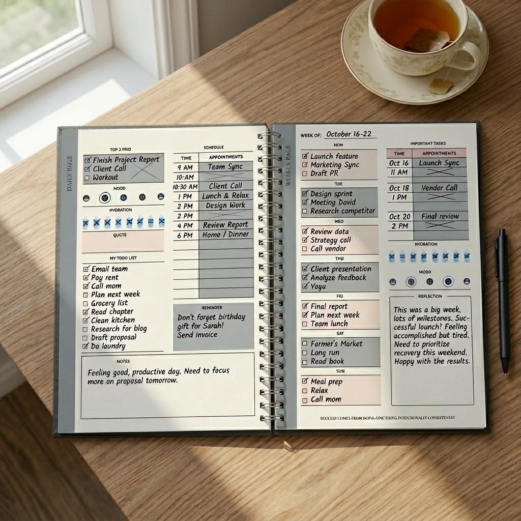 ADHD Weekly Planner Printable – Modern Edition | Undated Daily Scheduler, Habit Tracker, Weekly Goals & Actionable Steps, Workout Log, Mood & Hydration Tracker | PDF for ADHD Adults & Women