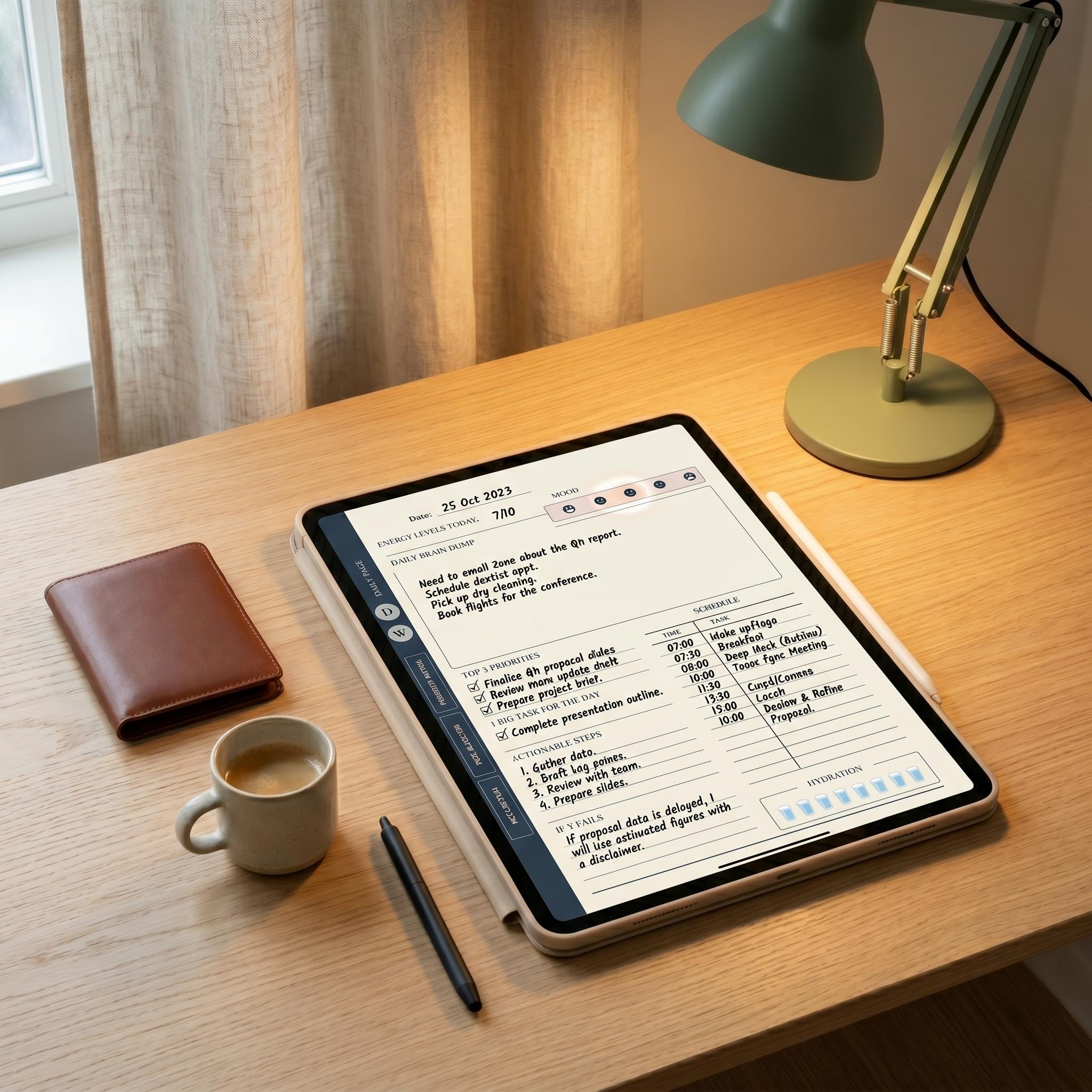 ADHD Beginner Planner Digital – Elegant Edition | Daily Brain Dump, Time Blocking, Priority Matrix & Weekly Organizer | Contingency Planning, Lined, Grid & Dot Grid Notes | Undated PDF for ADHD Adults