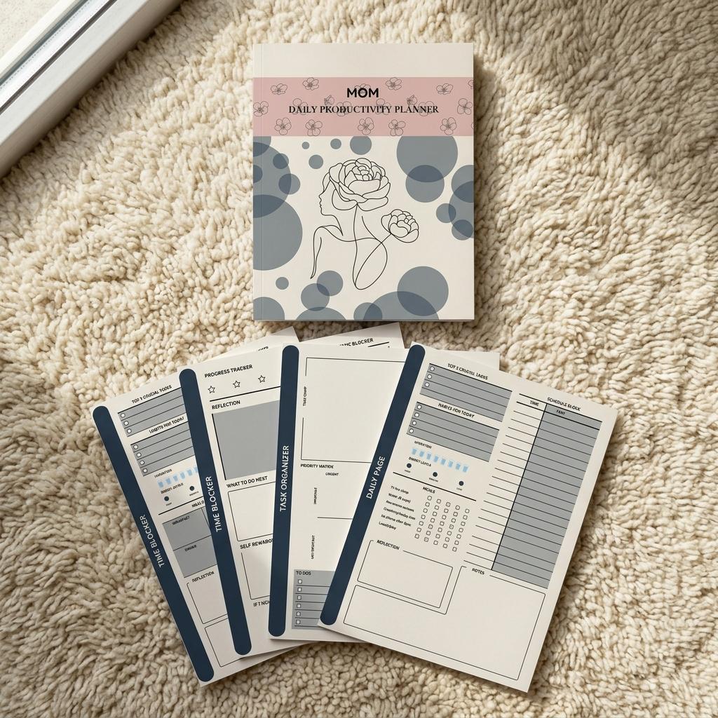 Mom Daily Planner — Undated Productivity Planner for Moms with Meal Tracker, Self-Care Checklist, Priority Matrix, Time Blocker & Habit Tracker | Digital PDF Instant Download