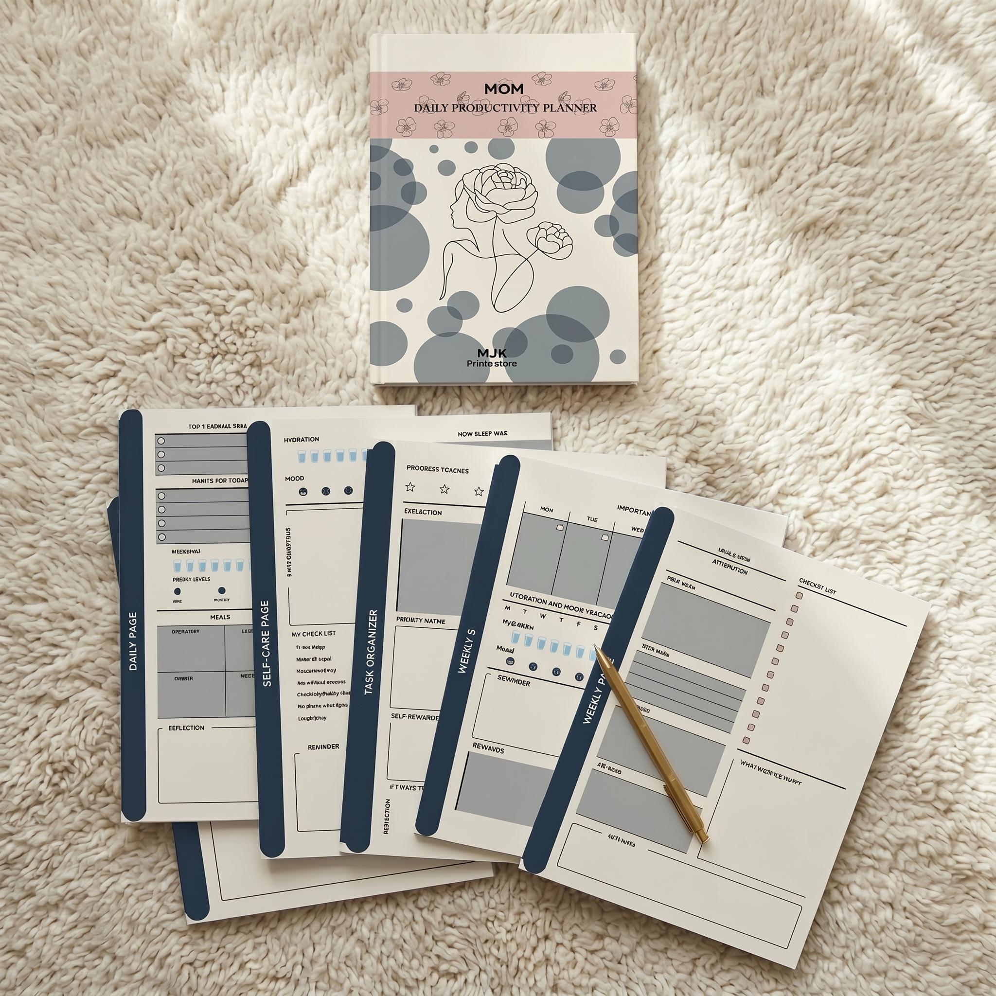 Mom Daily & Weekly Planner Printable — Productivity Planner for Busy Moms with Meal Prep, Grocery List, Habit Tracker, Self-Care Page, Priority Matrix & Appointment Tracker | PDF Print at Home